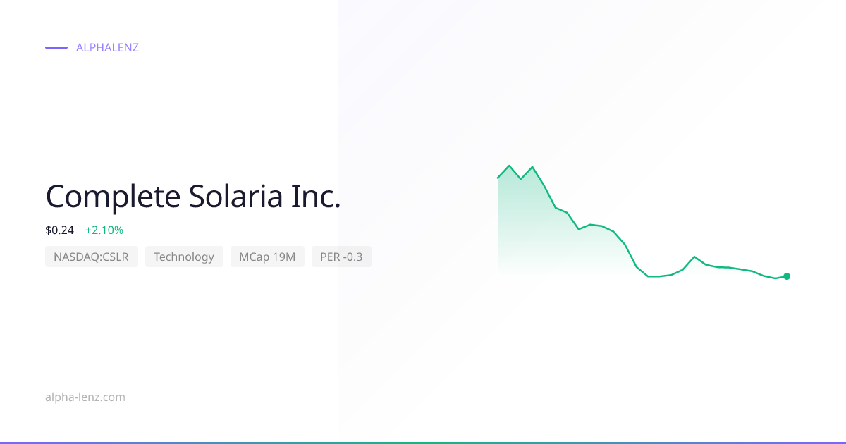 Complete Solaria Inc. (Technology) 주가 전망 & 기업 분석 $1.07 | Alpha Lenz